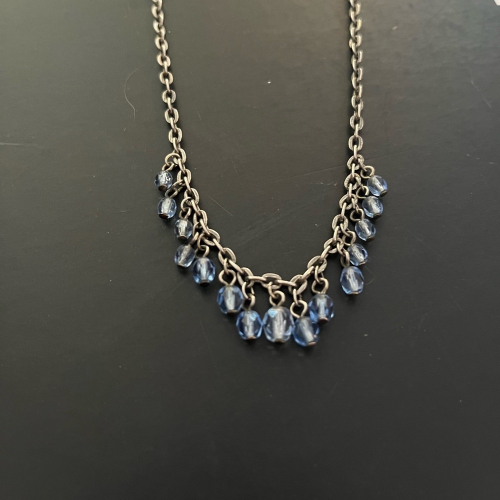 Elegant Blue Crystal and Silver Necklace